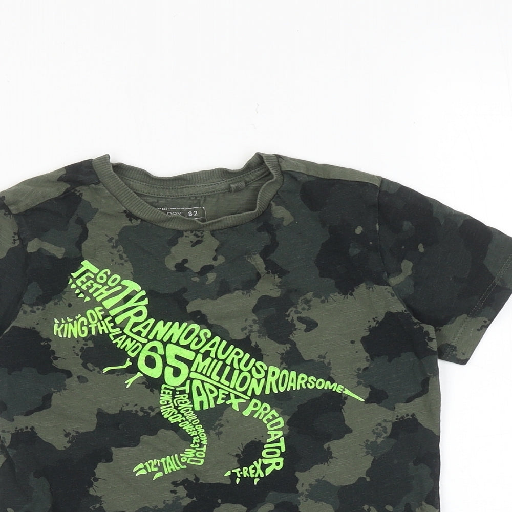 NEXT Boys Green Camouflage 100% Cotton Basic T-Shirt Size 5 Years Crew Neck Pullover - Dinosaur