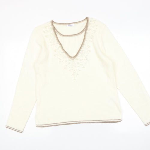 Damart Womens Ivory Round Neck Acrylic Pullover Jumper Size 10 - Size 10-12