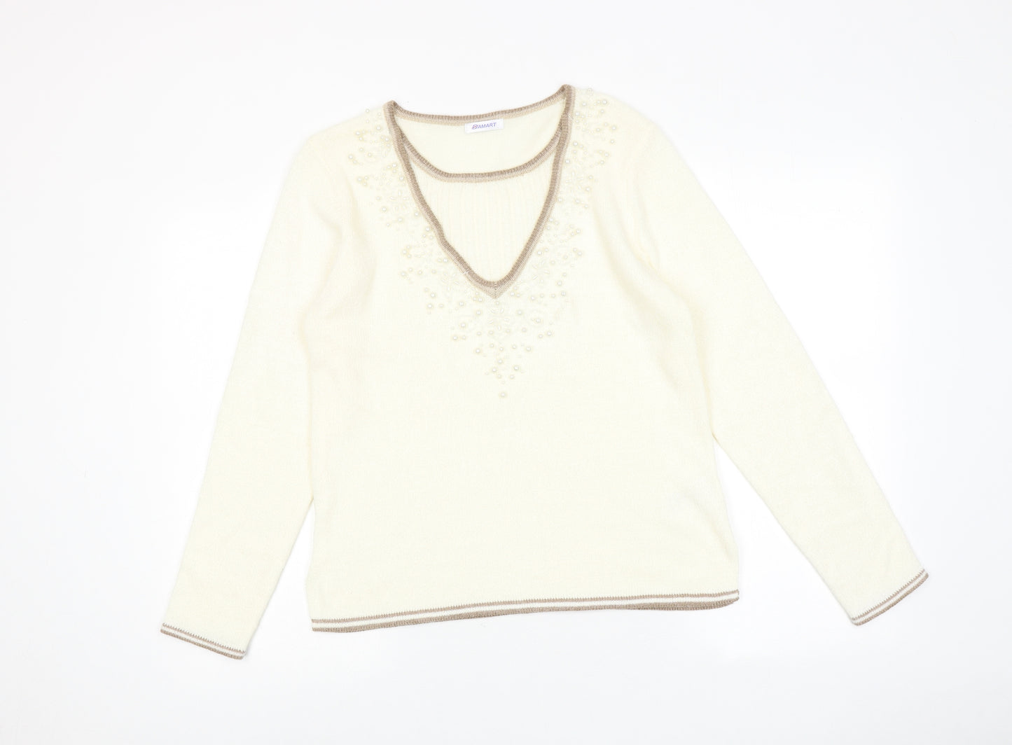 Damart Womens Ivory Round Neck Acrylic Pullover Jumper Size 10 - Size 10-12