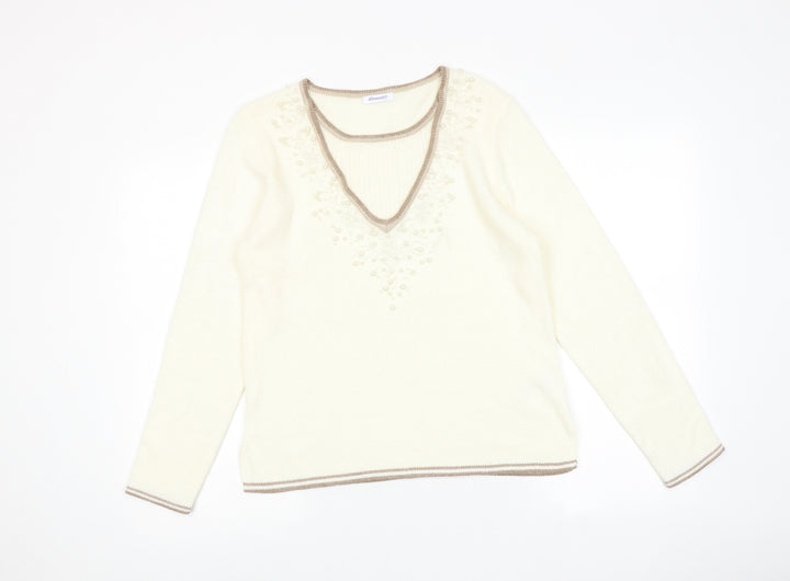 Damart Womens Ivory Round Neck Acrylic Pullover Jumper Size 10 - Size 10-12
