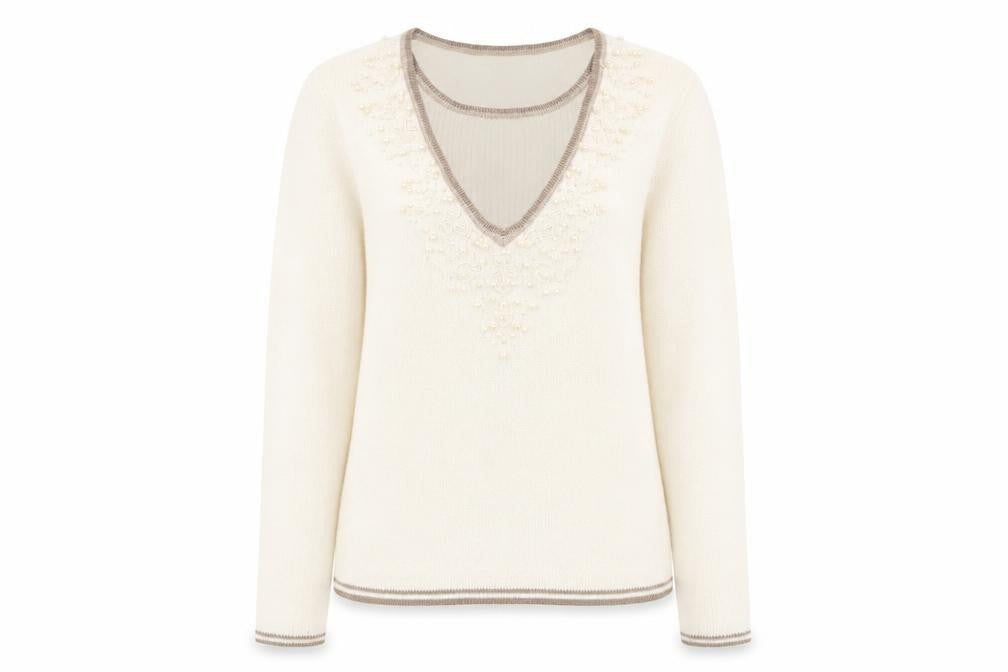 Damart Womens Ivory Round Neck Acrylic Pullover Jumper Size 10 - Size 10-12