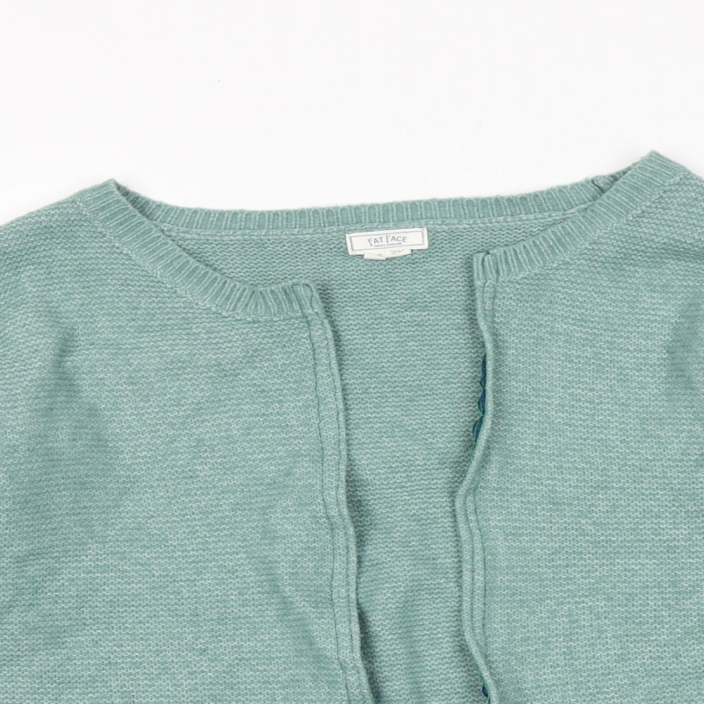 Fat Face Womens Green Round Neck Acrylic Cardigan Jumper Size 10