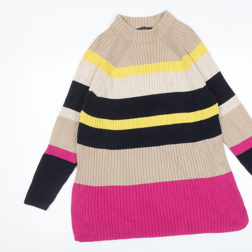 Marks and Spencer Womens Multicoloured Round Neck Striped Cotton Pullover Jumper Size M