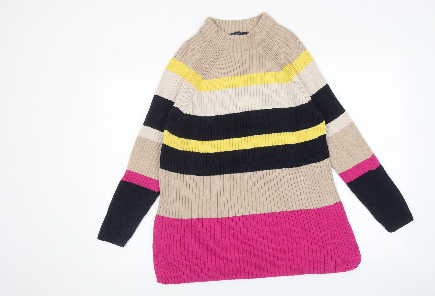 Marks and Spencer Womens Multicoloured Round Neck Striped Cotton Pullover Jumper Size M