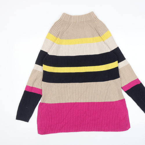Marks and Spencer Womens Multicoloured Round Neck Striped Cotton Pullover Jumper Size M