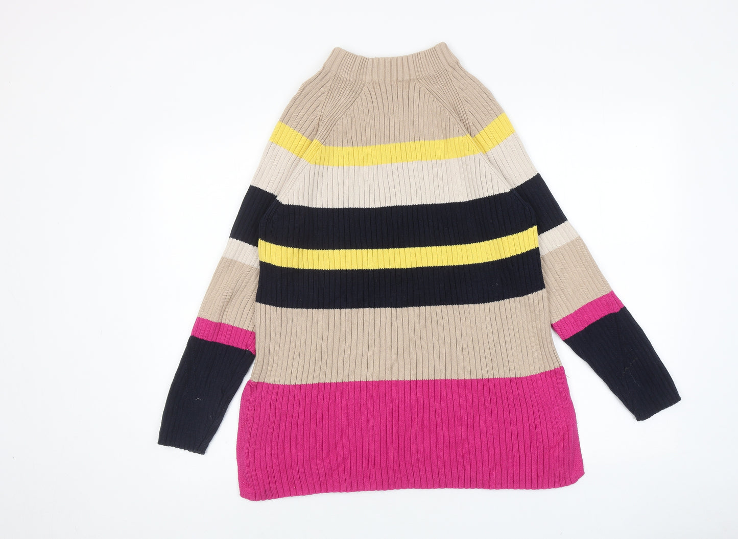 Marks and Spencer Womens Multicoloured Round Neck Striped Cotton Pullover Jumper Size M