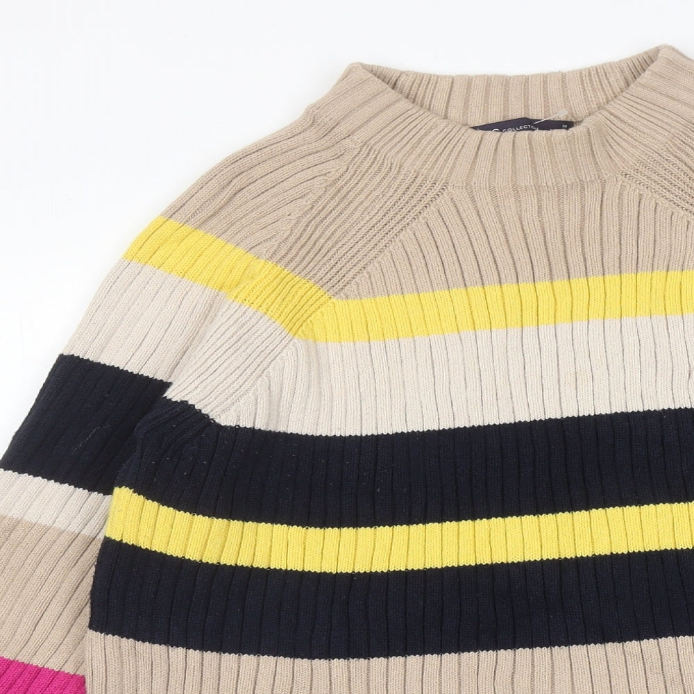 Marks and Spencer Womens Multicoloured Round Neck Striped Cotton Pullover Jumper Size M