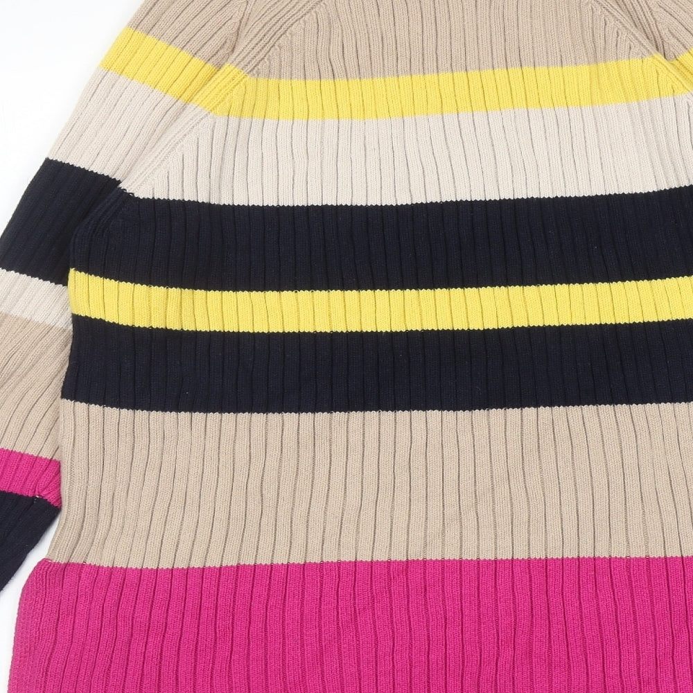 Marks and Spencer Womens Multicoloured Round Neck Striped Cotton Pullover Jumper Size M