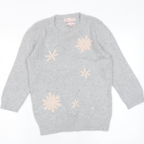 Gharani Strok Womens Grey Round Neck Acrylic Pullover Jumper Size M