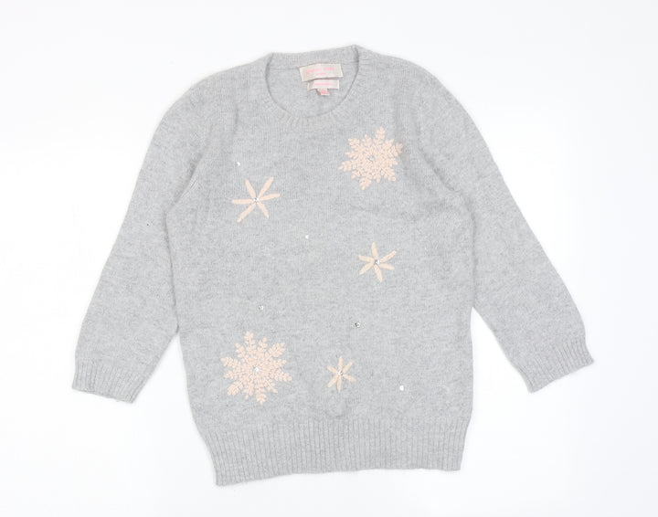 Gharani Strok Womens Grey Round Neck Acrylic Pullover Jumper Size M