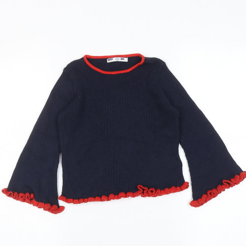 Marks and Spencer Girls Blue Boat Neck 100% Cotton Pullover Jumper Size 4-5 Years Pullover - Flared Sleeve