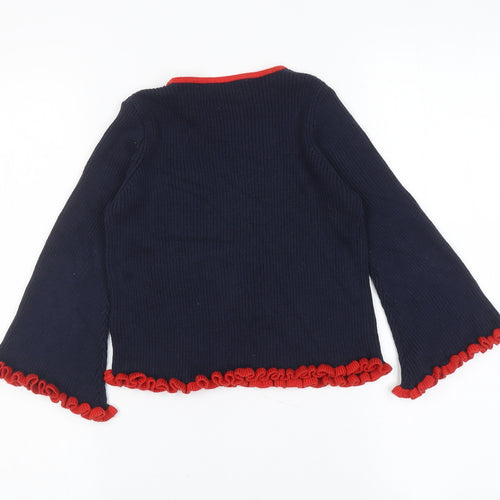 Marks and Spencer Girls Blue Boat Neck 100% Cotton Pullover Jumper Size 4-5 Years Pullover - Flared Sleeve