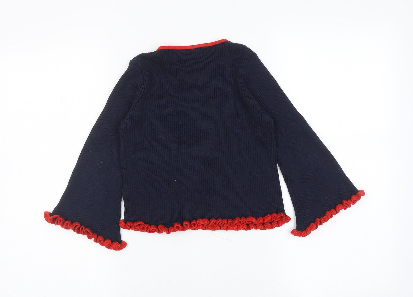 Marks and Spencer Girls Blue Boat Neck 100% Cotton Pullover Jumper Size 4-5 Years Pullover - Flared Sleeve