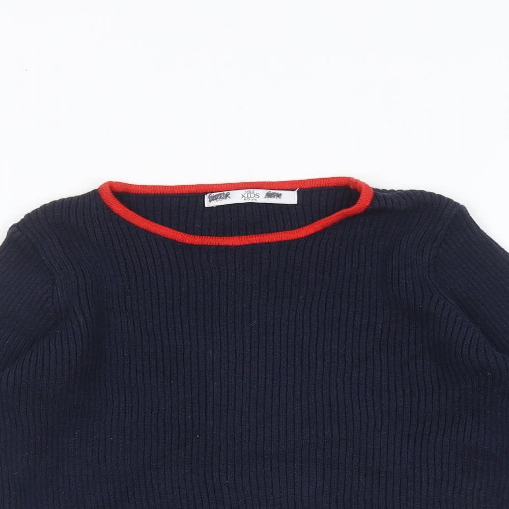Marks and Spencer Girls Blue Boat Neck 100% Cotton Pullover Jumper Size 4-5 Years Pullover - Flared Sleeve