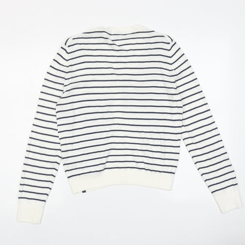 Crew Clothing Womens White V-Neck Striped 100% Cotton Cardigan Jumper Size 12