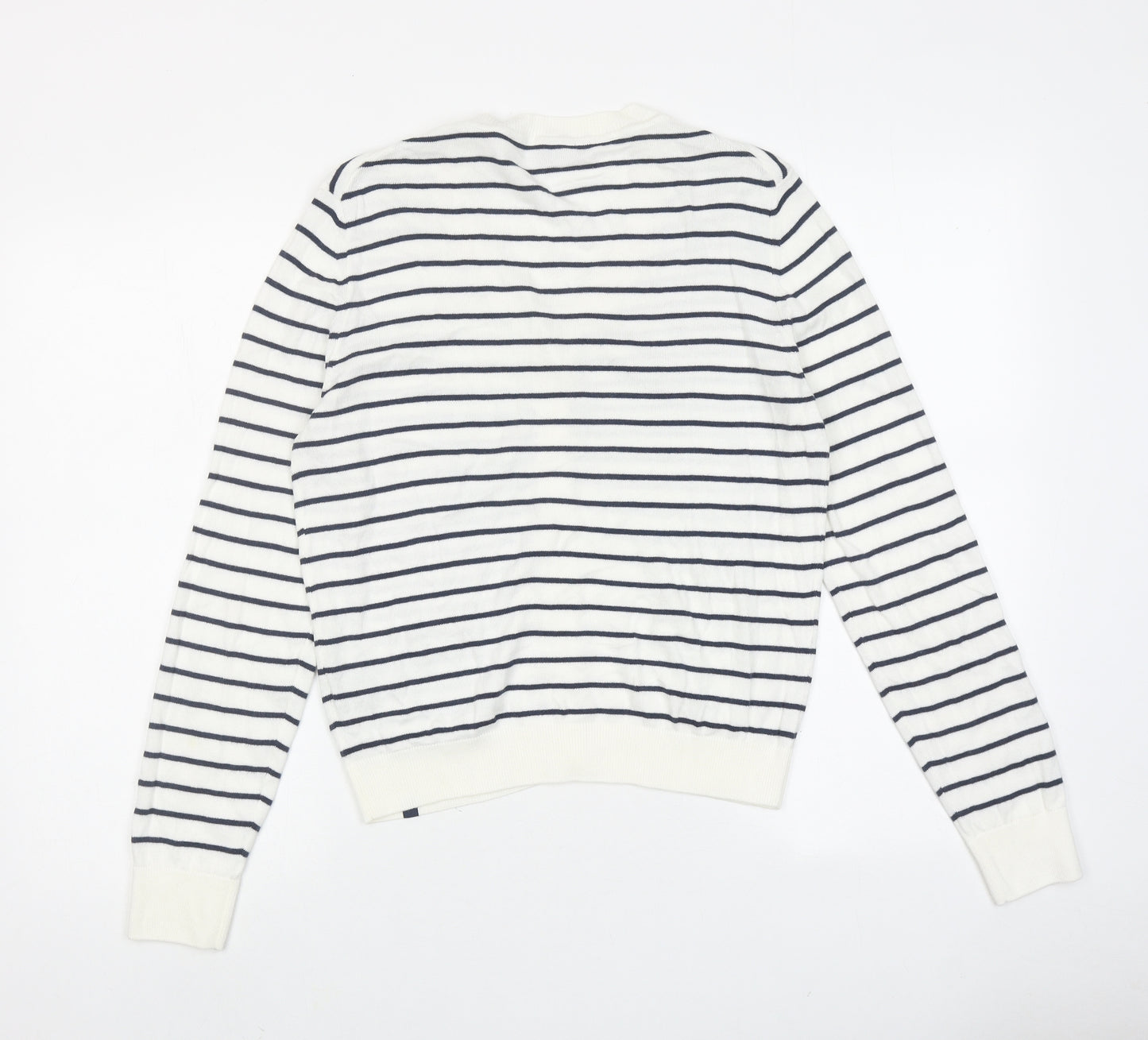 Crew Clothing Womens White V-Neck Striped 100% Cotton Cardigan Jumper Size 12
