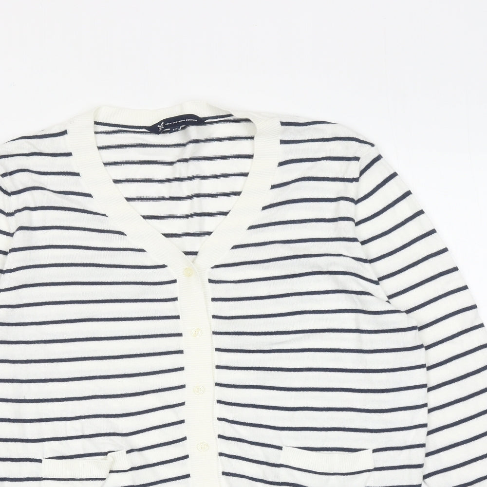 Crew Clothing Womens White V-Neck Striped 100% Cotton Cardigan Jumper Size 12