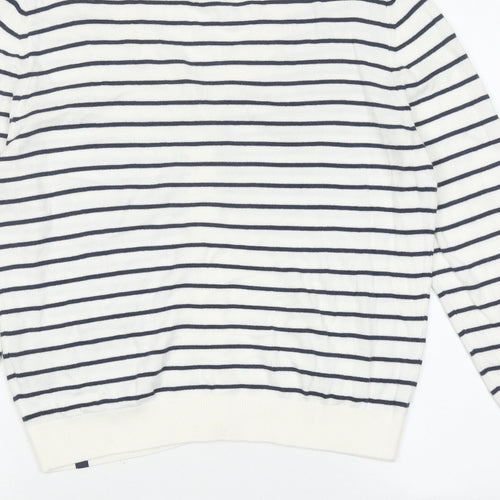 Crew Clothing Womens White V-Neck Striped 100% Cotton Cardigan Jumper Size 12