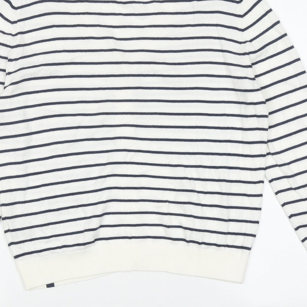 Crew Clothing Womens White V-Neck Striped 100% Cotton Cardigan Jumper Size 12