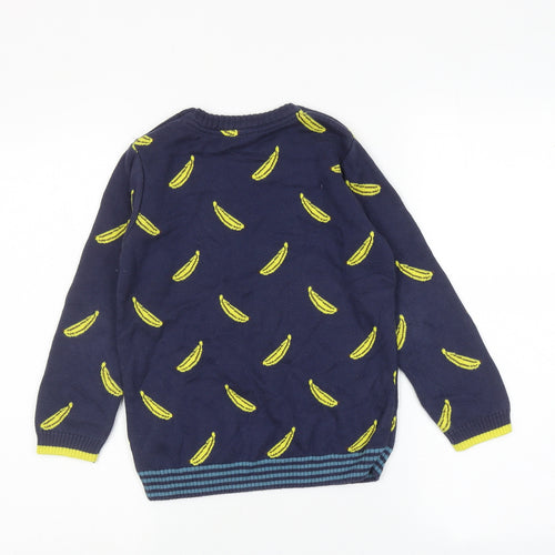 Frugl Boys Blue Crew Neck Geometric 100% Cotton Pullover Jumper Size 6-7 Years Pullover - Banana Print