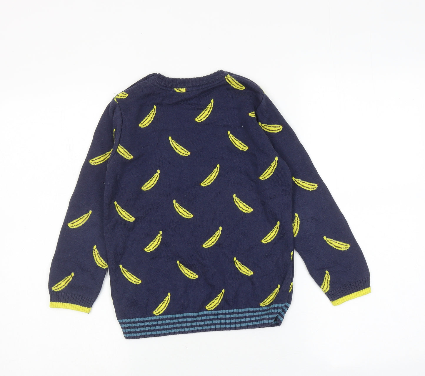 Frugl Boys Blue Crew Neck Geometric 100% Cotton Pullover Jumper Size 6-7 Years Pullover - Banana Print