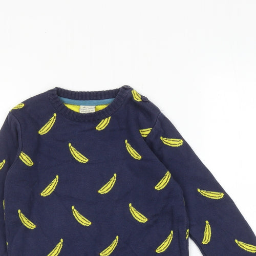 Frugl Boys Blue Crew Neck Geometric 100% Cotton Pullover Jumper Size 6-7 Years Pullover - Banana Print