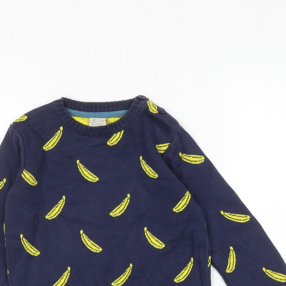 Frugl Boys Blue Crew Neck Geometric 100% Cotton Pullover Jumper Size 6-7 Years Pullover - Banana Print