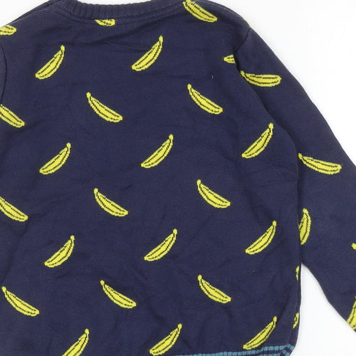 Frugl Boys Blue Crew Neck Geometric 100% Cotton Pullover Jumper Size 6-7 Years Pullover - Banana Print