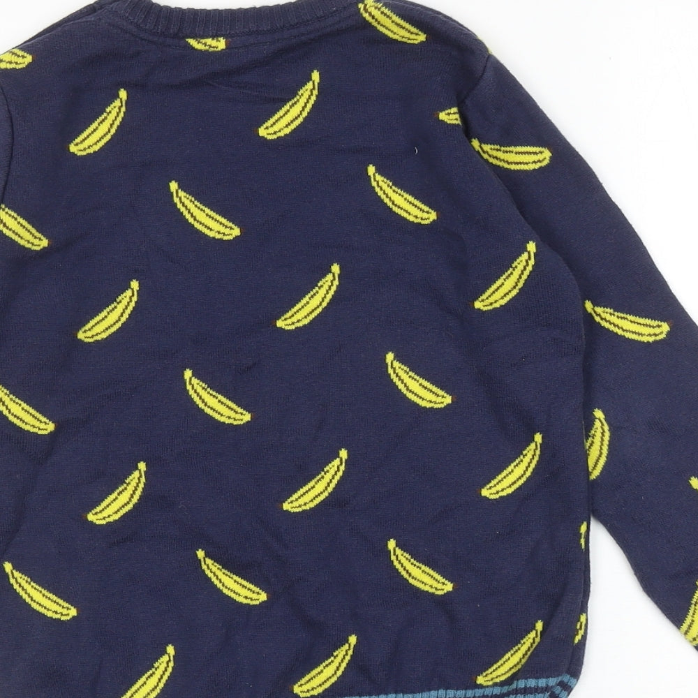 Frugl Boys Blue Crew Neck Geometric 100% Cotton Pullover Jumper Size 6-7 Years Pullover - Banana Print