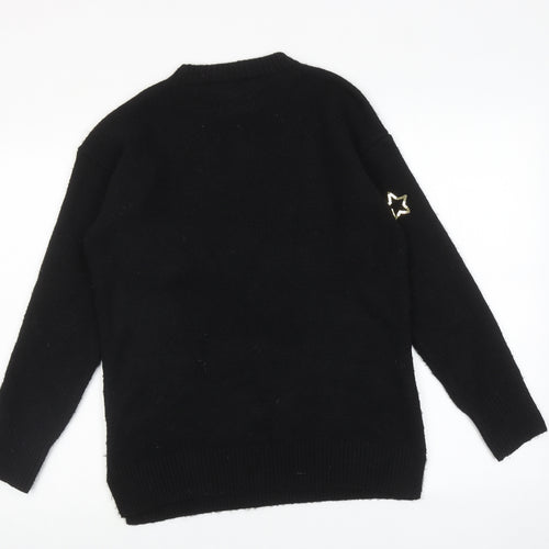 Marks and Spencer Womens Black Round Neck Acrylic Pullover Jumper Size S - Starry Night Christmas