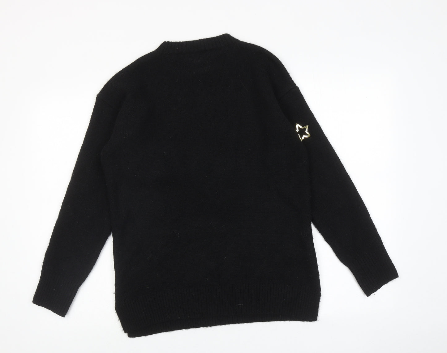 Marks and Spencer Womens Black Round Neck Acrylic Pullover Jumper Size S - Starry Night Christmas