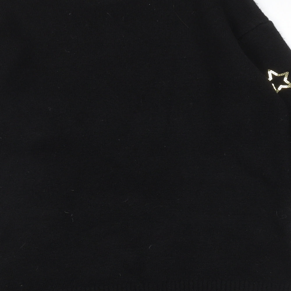 Marks and Spencer Womens Black Round Neck Acrylic Pullover Jumper Size S - Starry Night Christmas