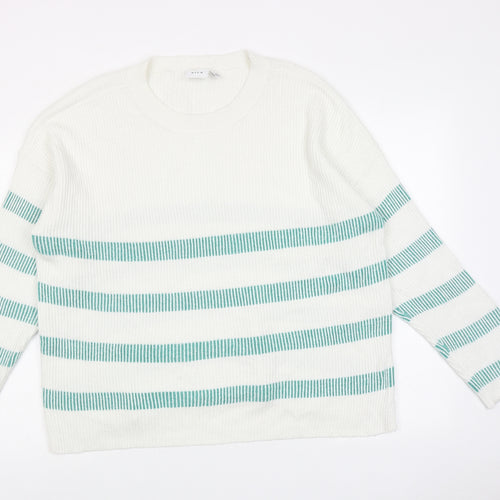 VILA Womens White Round Neck Striped Acrylic Pullover Jumper Size XL