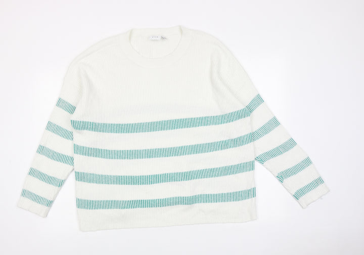 VILA Womens White Round Neck Striped Acrylic Pullover Jumper Size XL