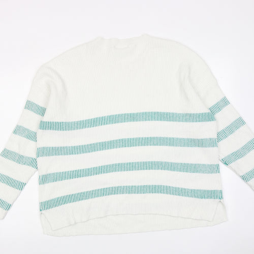 VILA Womens White Round Neck Striped Acrylic Pullover Jumper Size XL