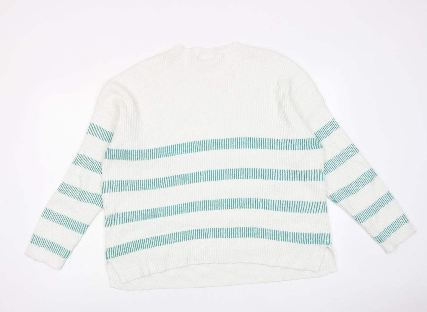 VILA Womens White Round Neck Striped Acrylic Pullover Jumper Size XL