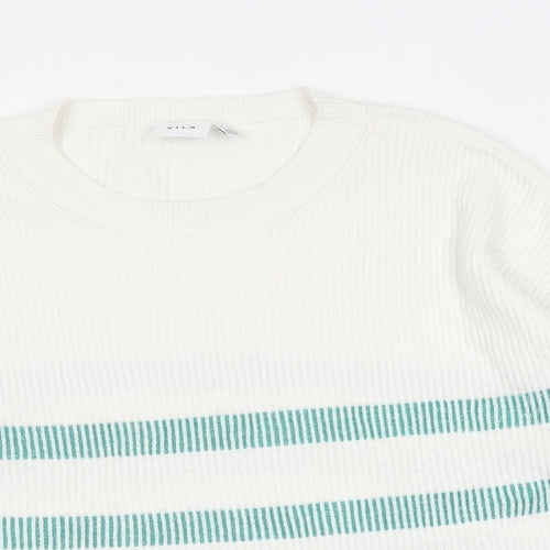 VILA Womens White Round Neck Striped Acrylic Pullover Jumper Size XL