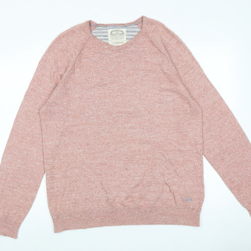 White Stuff Mens Pink Round Neck Cotton Pullover Jumper Size M Long Sleeve