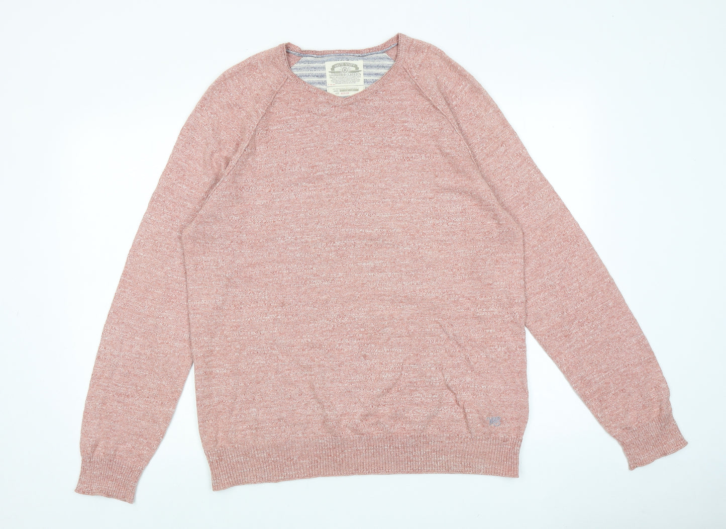 White Stuff Mens Pink Round Neck Cotton Pullover Jumper Size M Long Sleeve