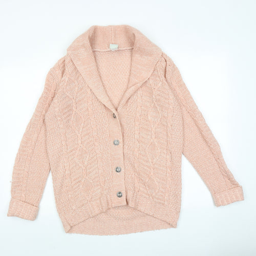 Kylie Girls Pink Collared Acrylic Cardigan Jumper Size 13 Years Button