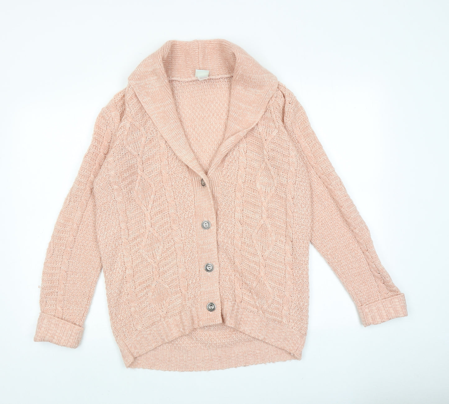 Kylie Girls Pink Collared Acrylic Cardigan Jumper Size 13 Years Button