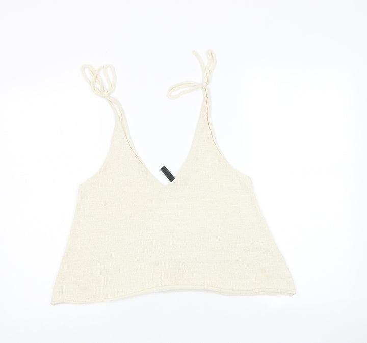 H&M Womens Beige Acrylic Cropped Tank Size S V-Neck