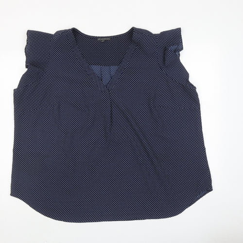 Adrianna Papell Womens Blue Polka Dot Polyester Basic Blouse Size 3XL V-Neck