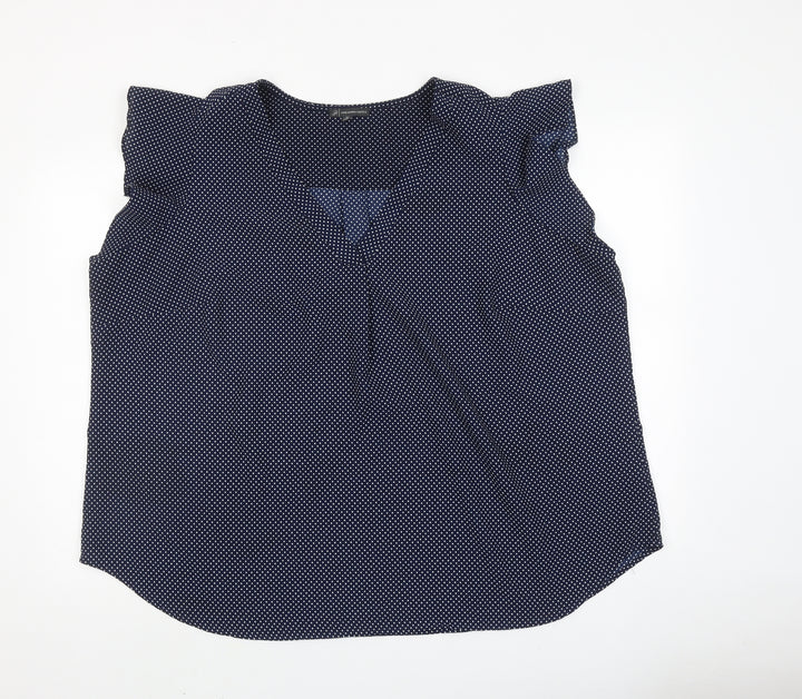 Adrianna Papell Womens Blue Polka Dot Polyester Basic Blouse Size 3XL V-Neck