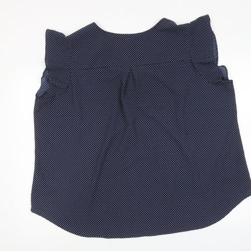 Adrianna Papell Womens Blue Polka Dot Polyester Basic Blouse Size 3XL V-Neck