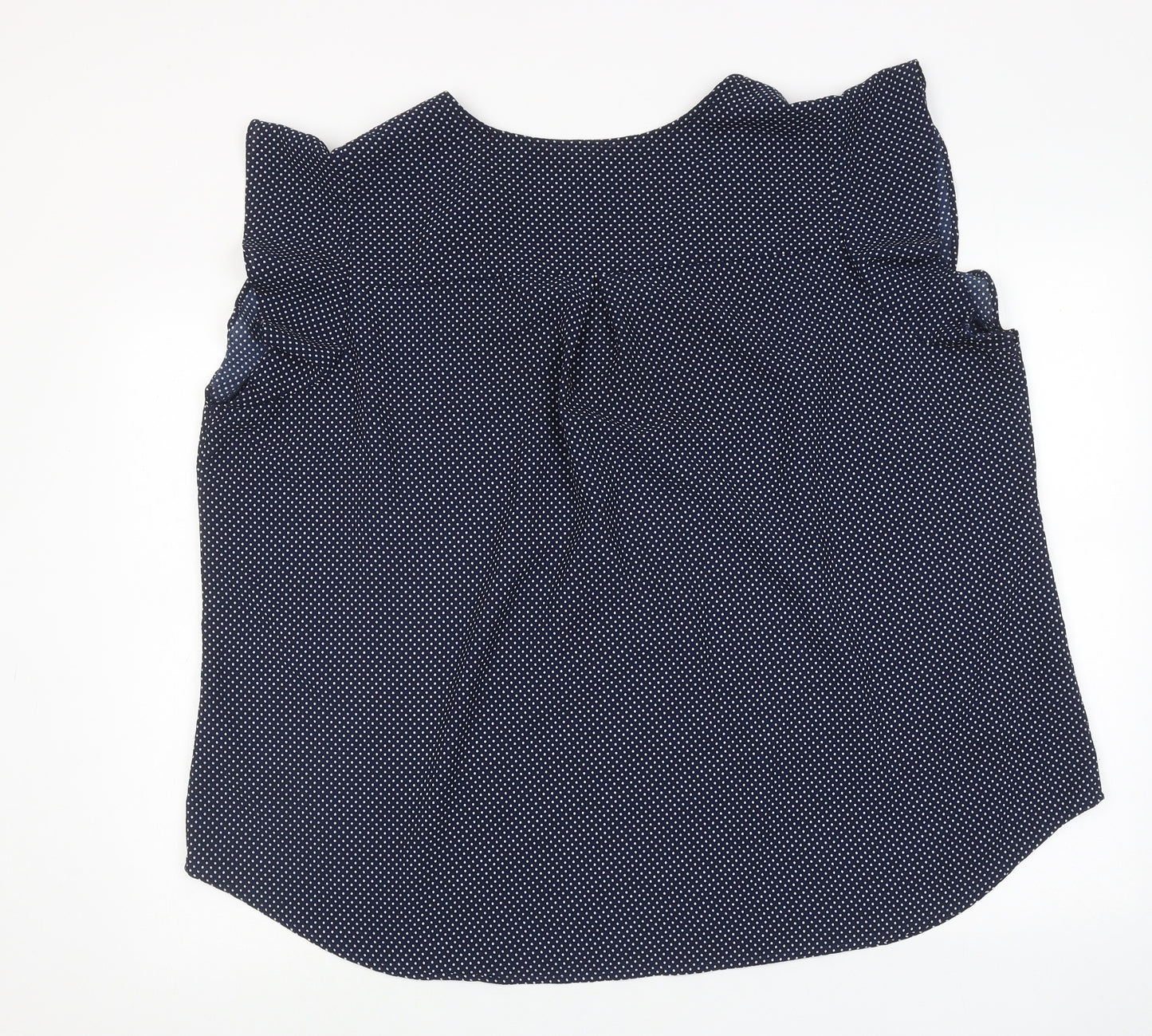 Adrianna Papell Womens Blue Polka Dot Polyester Basic Blouse Size 3XL V-Neck