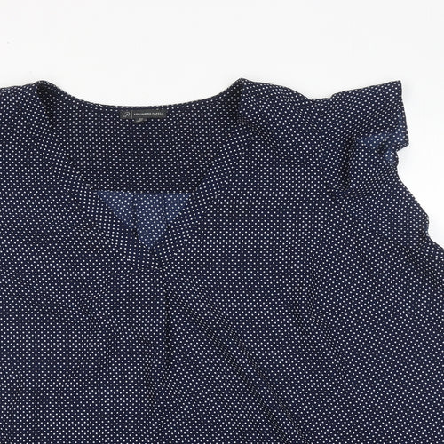 Adrianna Papell Womens Blue Polka Dot Polyester Basic Blouse Size 3XL V-Neck
