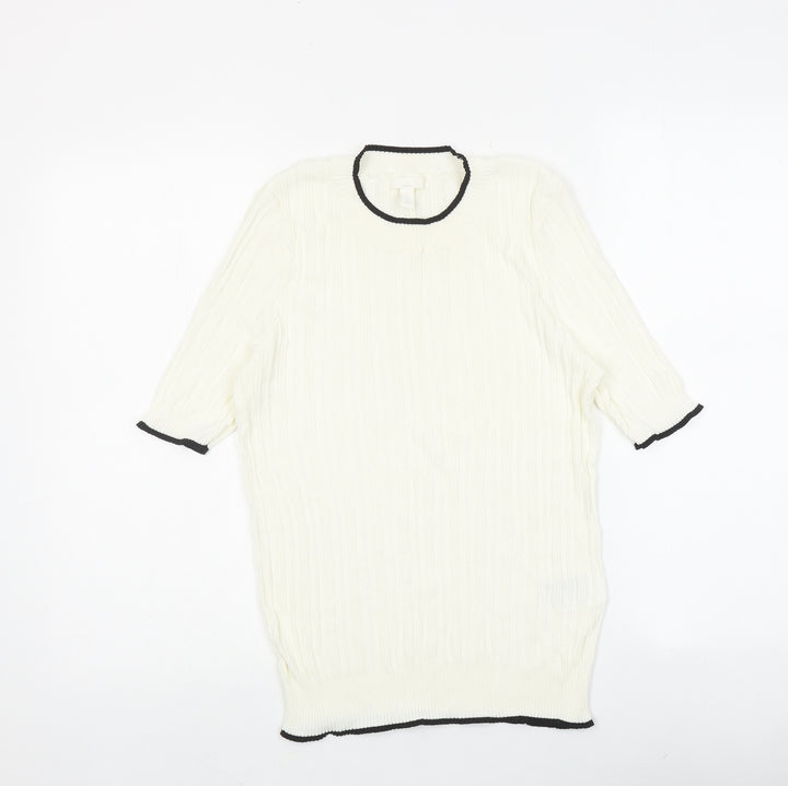 H&M Womens Ivory Viscose Basic Blouse Size M Round Neck