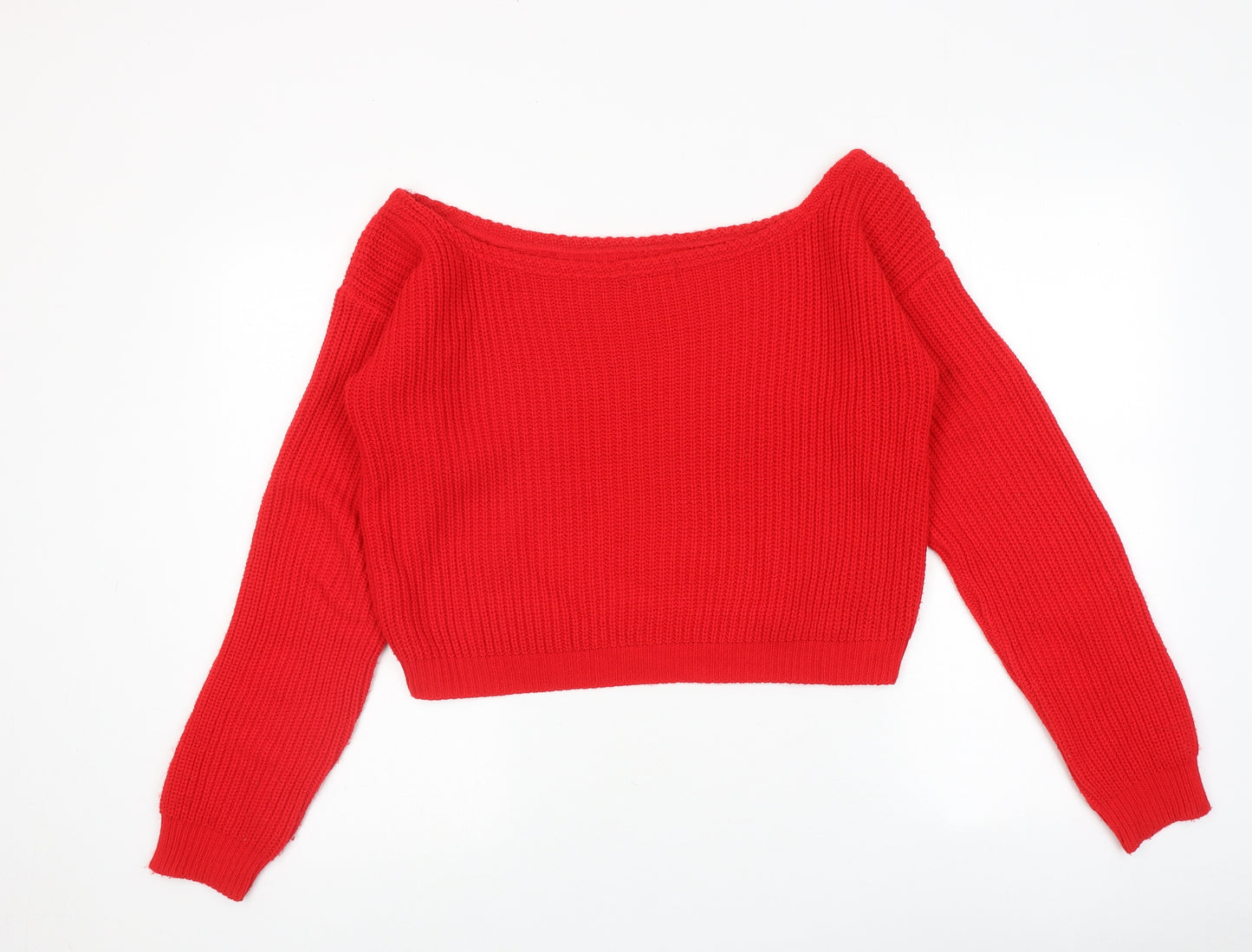 PRETTYLITTLETHING Womens Red Boat Neck Acrylic Pullover Jumper Size S - Size S-M