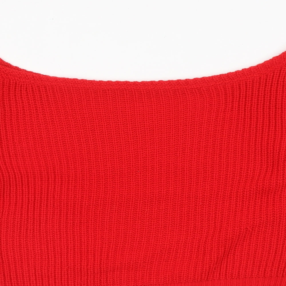 PRETTYLITTLETHING Womens Red Boat Neck Acrylic Pullover Jumper Size S - Size S-M